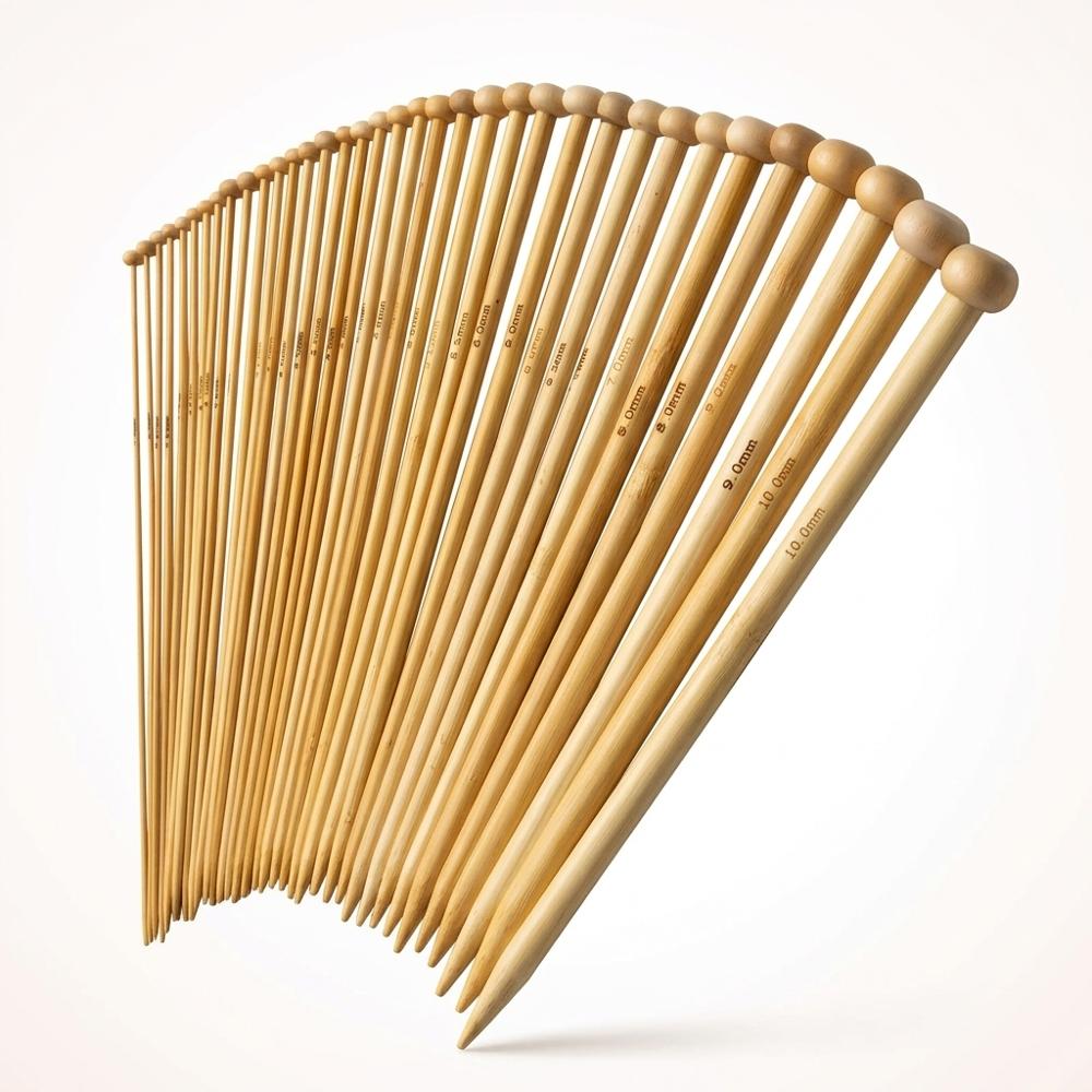Single-point bamboo knitting needles in a full range of beginner sizes