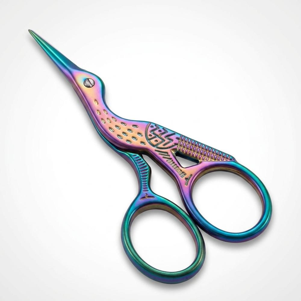 small stork-shaped embroidery scissors for trimming cross-stitch thread tails close to fabric