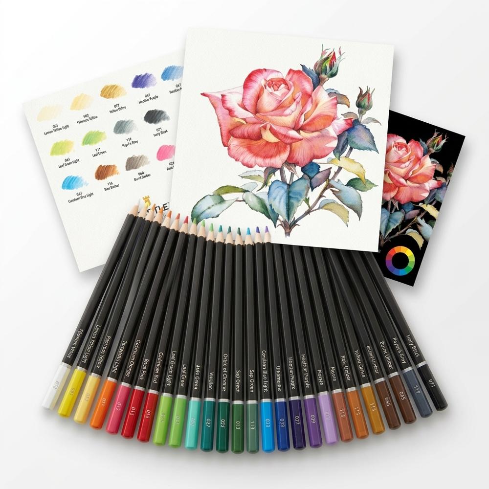 watercolour pencils in botanical greens and earth tones