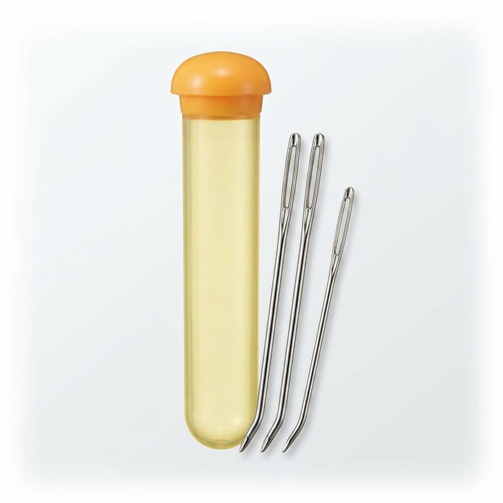 Bent-tip tapestry needles for weaving in yarn ends