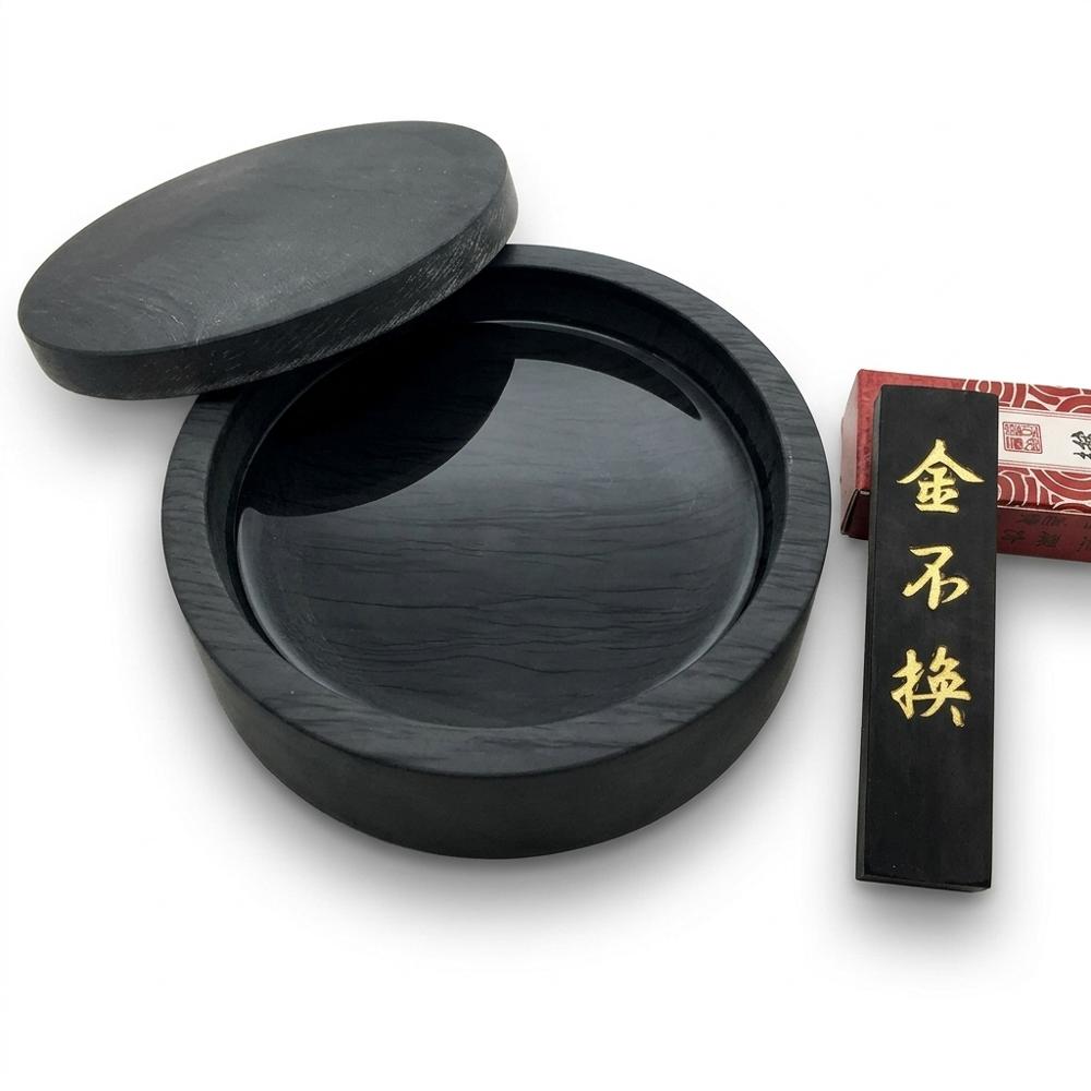 natural grinding stone with lid for making ink from a stick