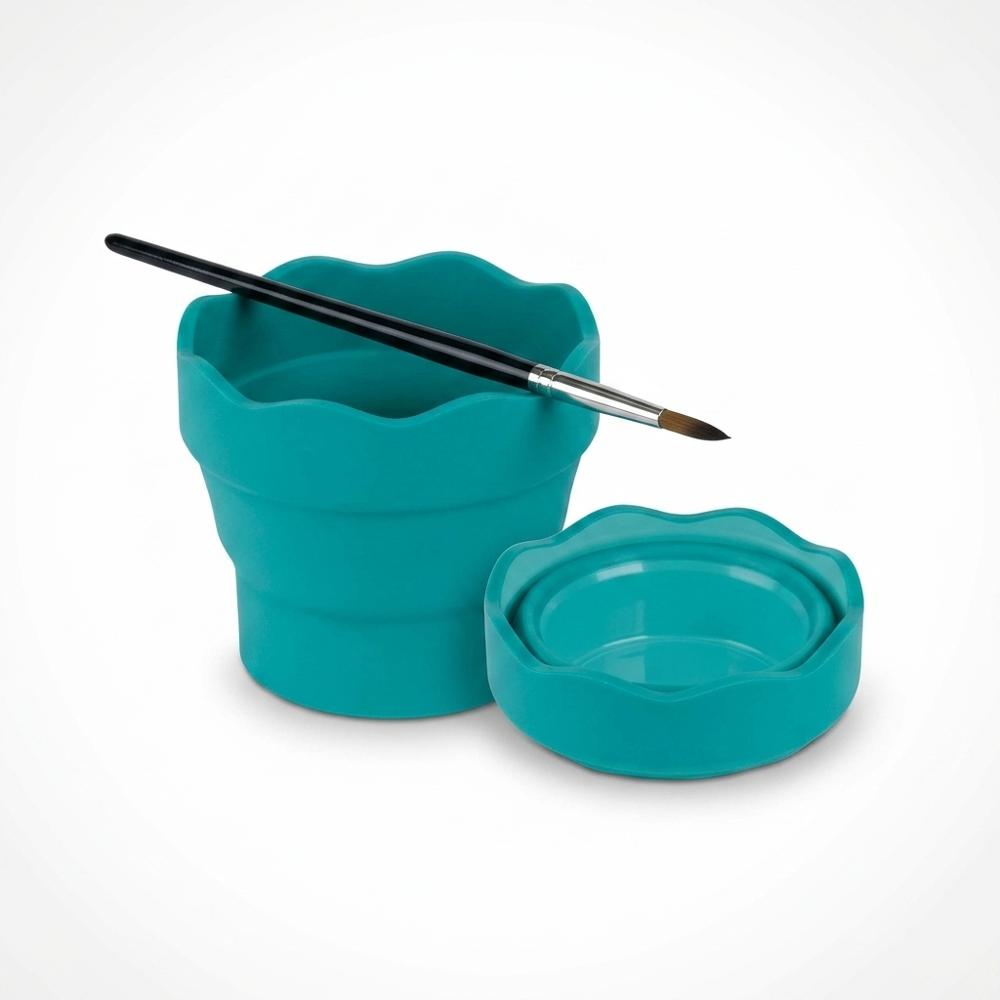 collapsible water cup with brush holder for rinsing gouache brushes