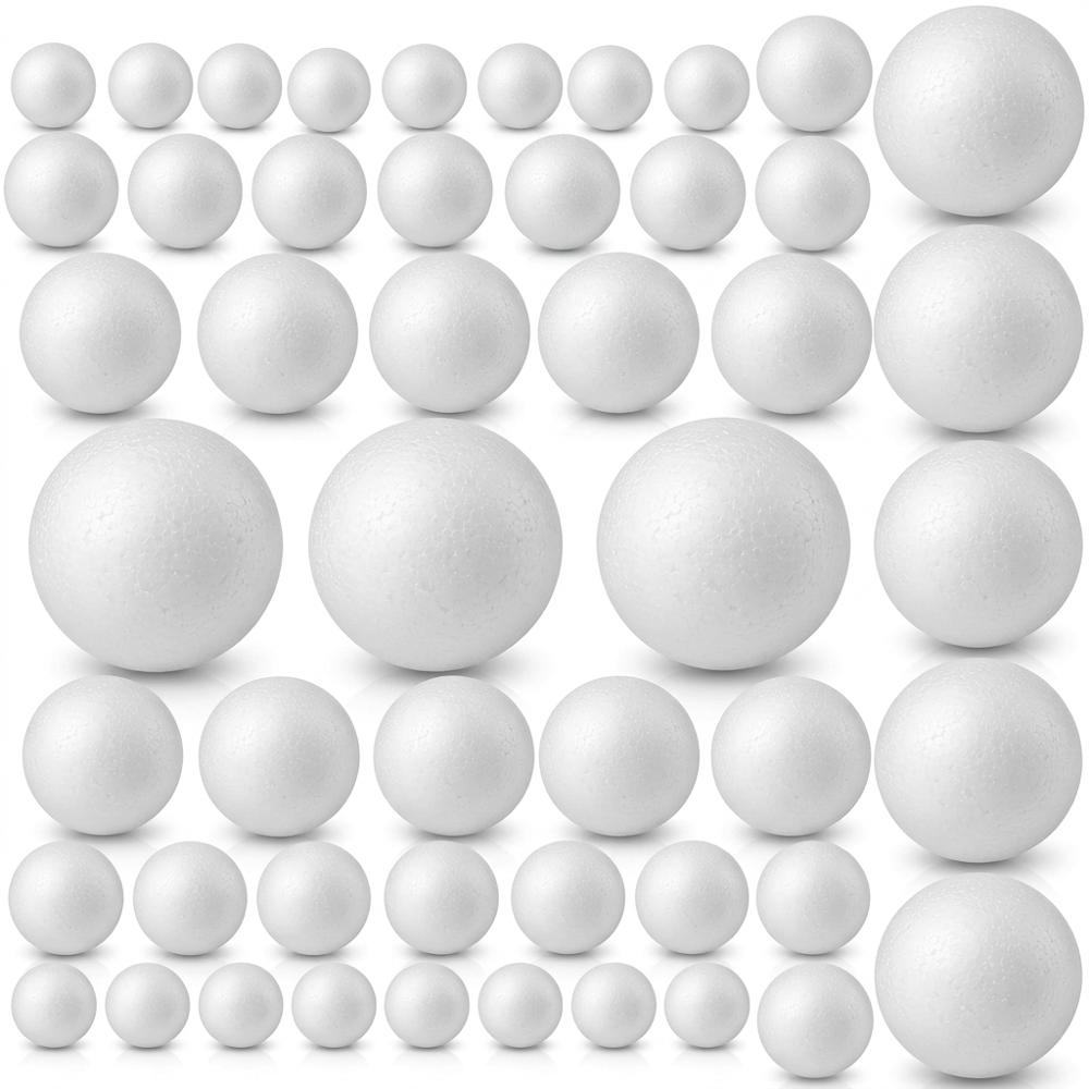 50 Pack Craft Foam Balls, 5 Sizes (1–2.4 Inches)