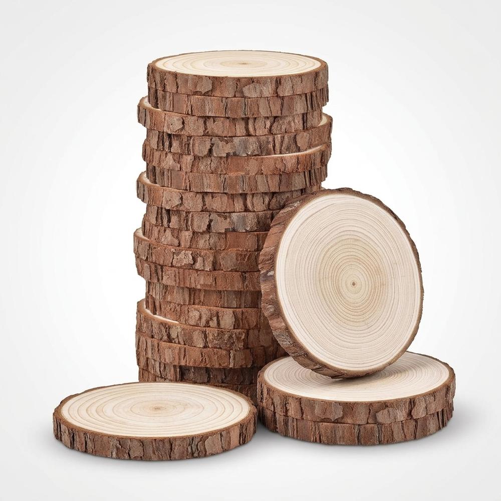 bark-edged wood rounds for ornaments and coasters