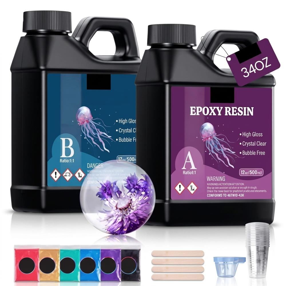 Crystal-clear two-part epoxy resin kit with a simple 1:1 mix ratio