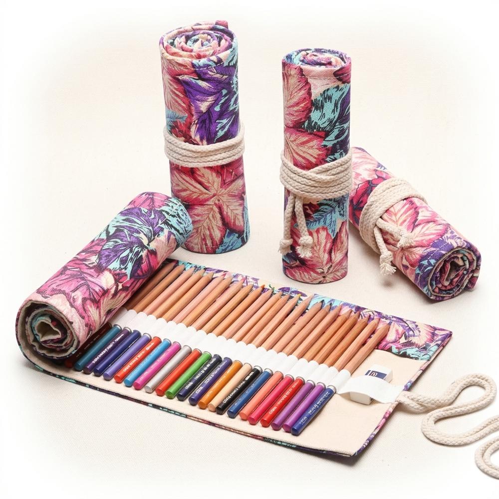 canvas roll-up wrap for carrying pencils, pens and a small brush