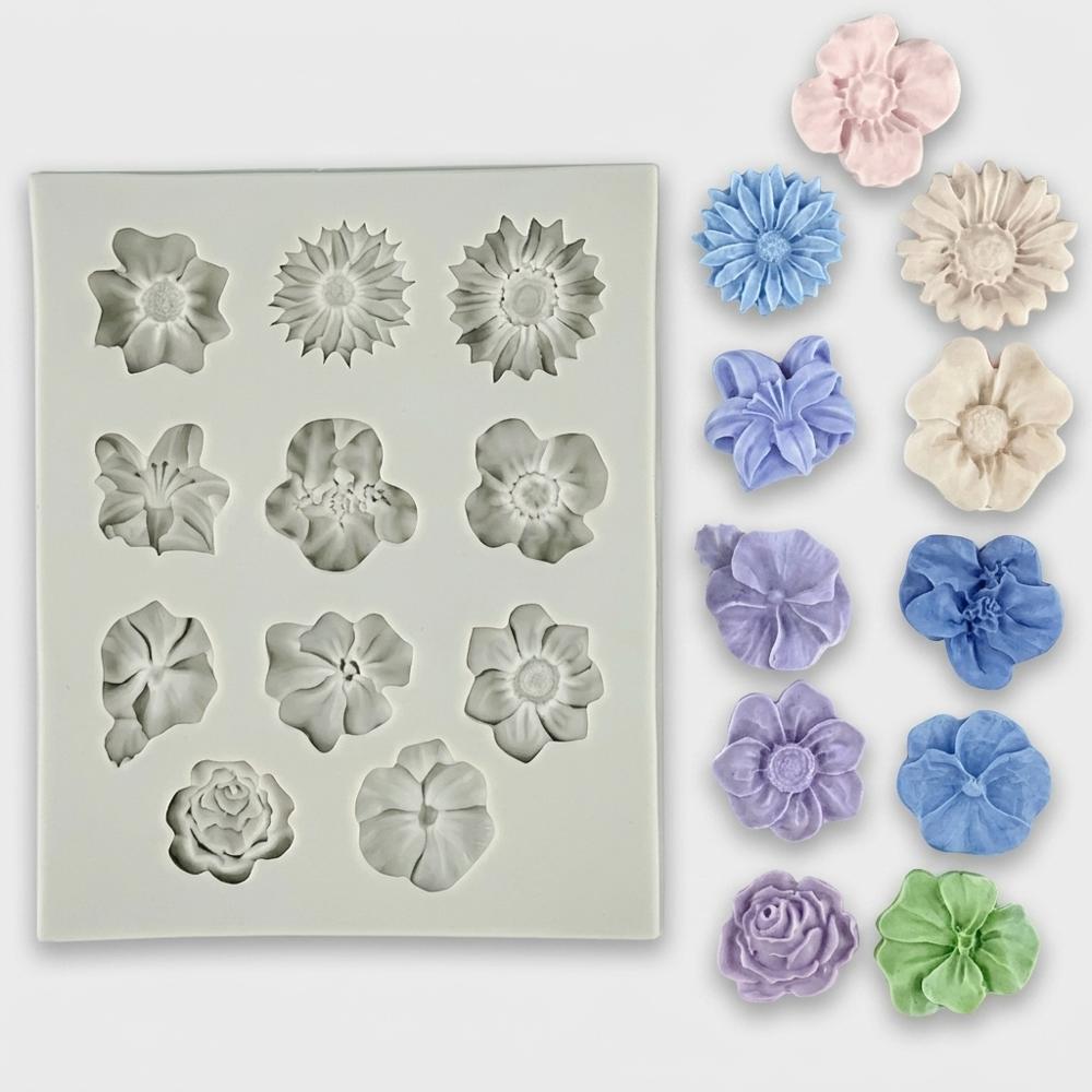 Silicone push molds for shaping clay flowers and accents