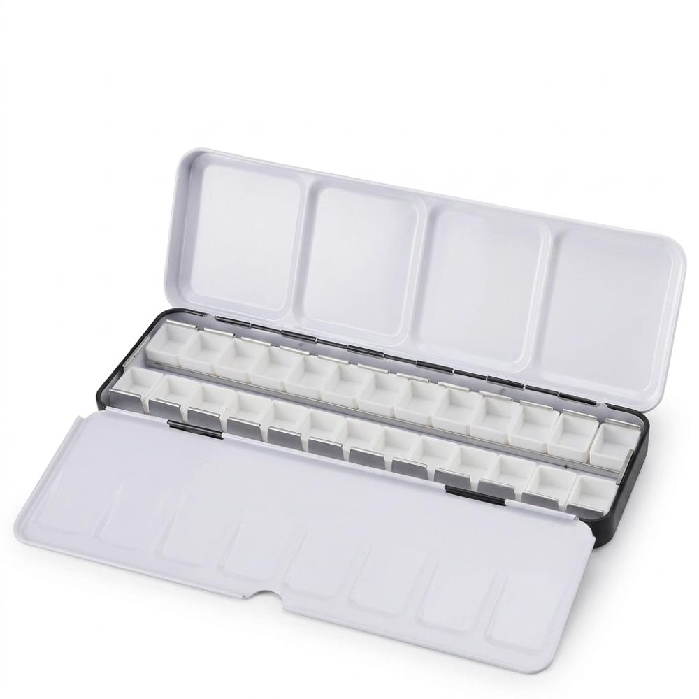 Refillable travel palette tin with mixing room