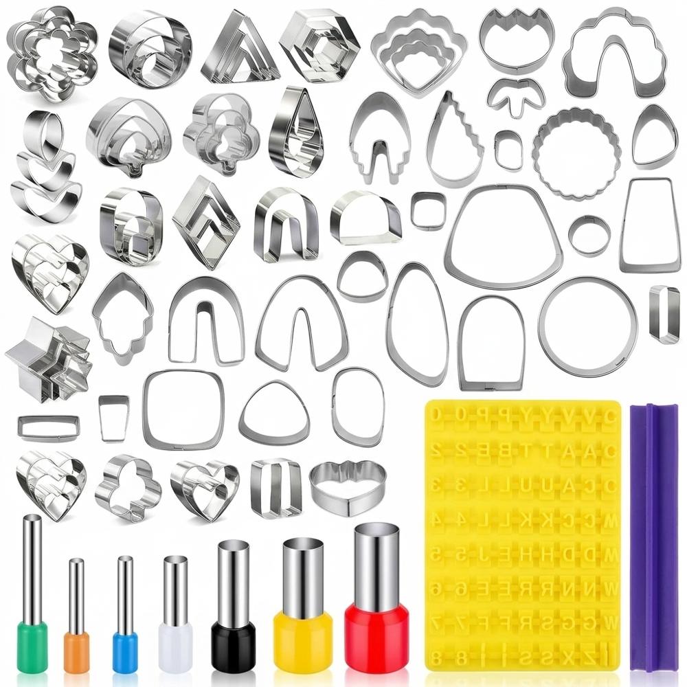 76-piece stainless steel polymer clay cutter set in 67 shapes for earrings and small jewelry