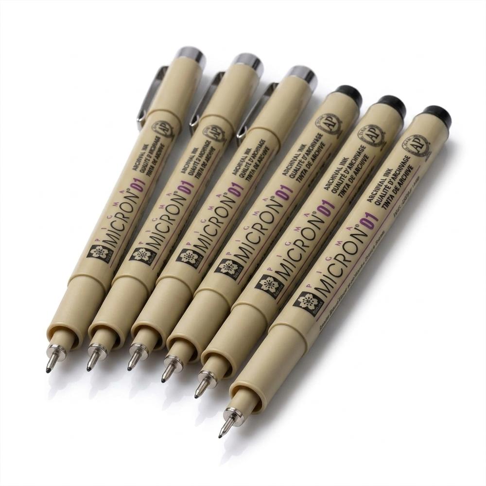 Pigma Micron Fineliner Pens, 01 Tip Size, Archival Black Ink, 6 Pack