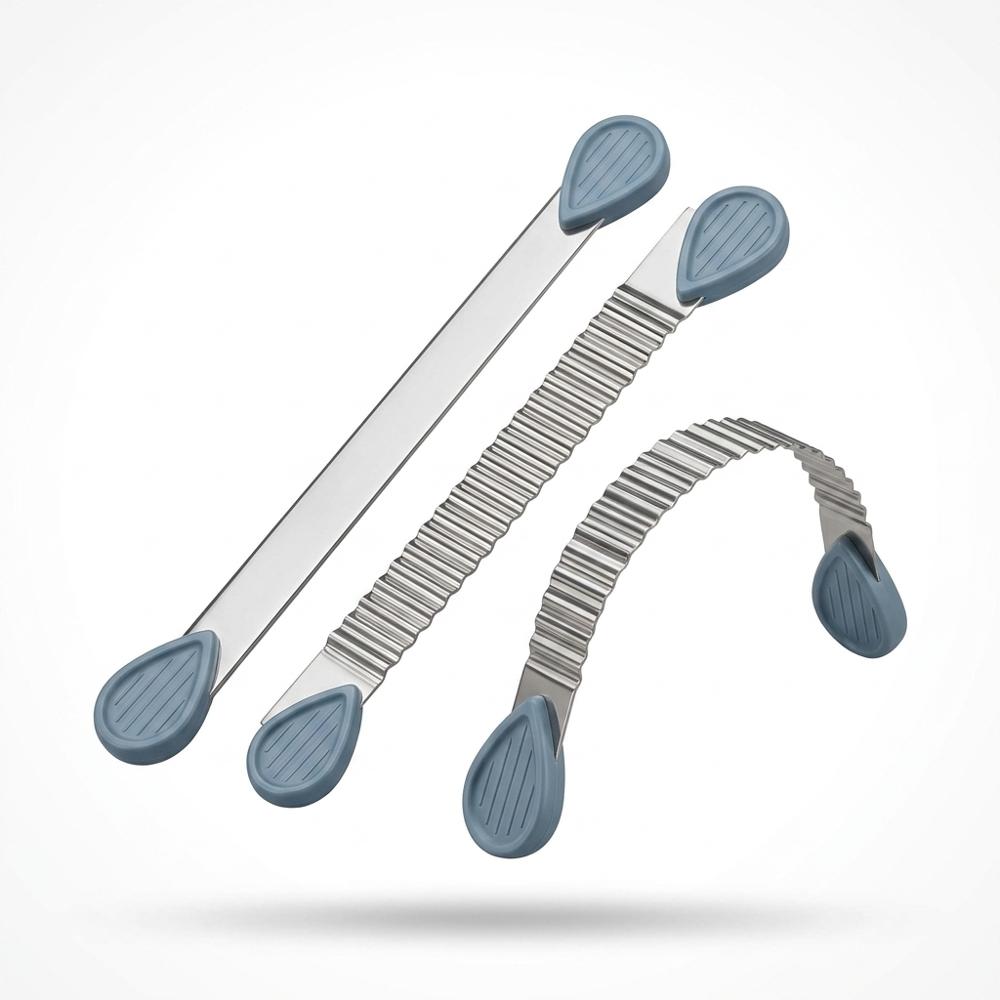 stainless-steel clay blade set with rigid, wavy, and flexible cutting options