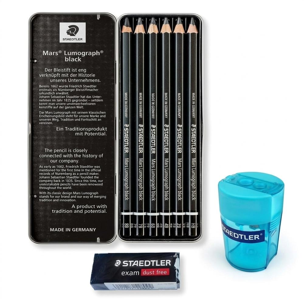 carbon-blend black pencils for the deepest matte portrait shadows