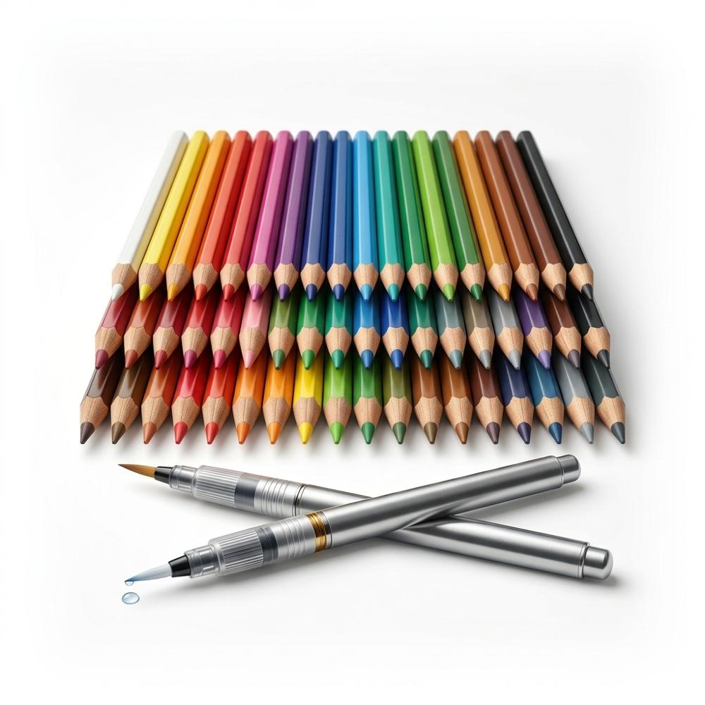Water-soluble colored pencils for drawing that blends into washes