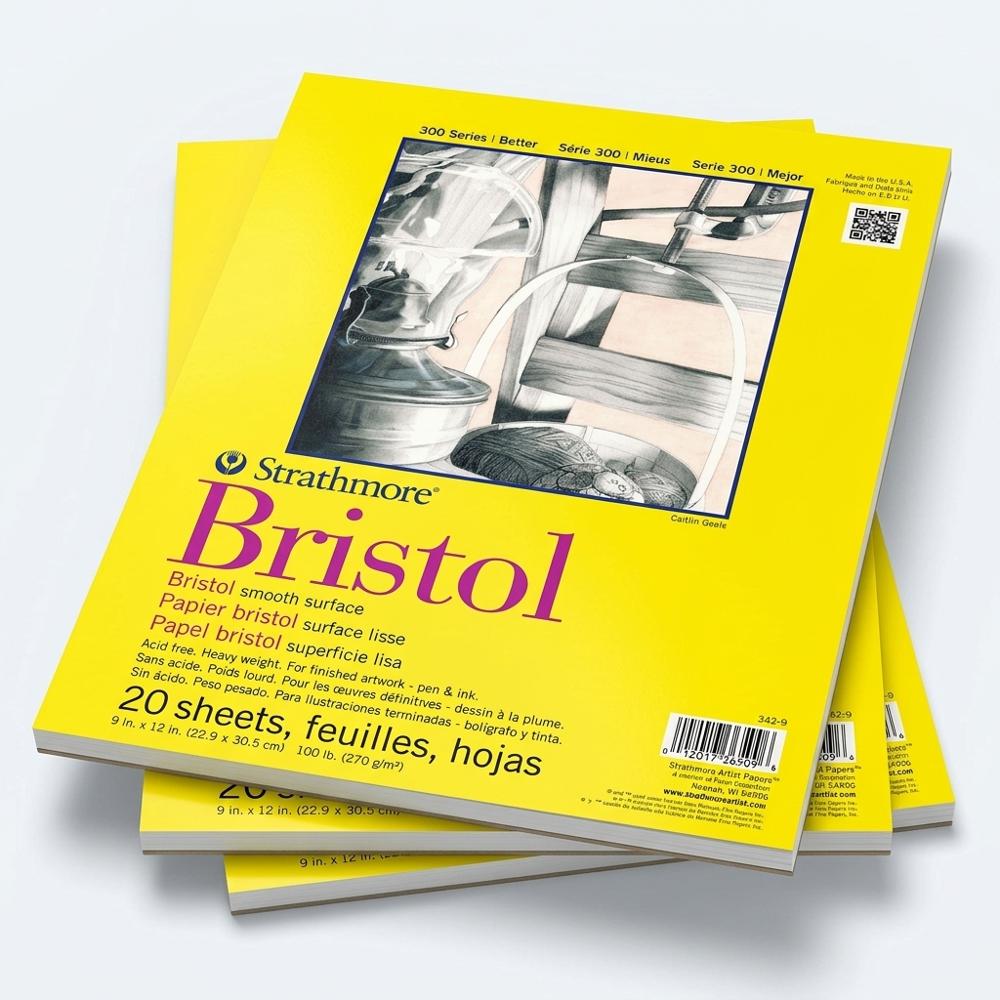 300 Series Bristol Paper Pad, Smooth, 9x12 inch, 20 Sheets, 100 lb.