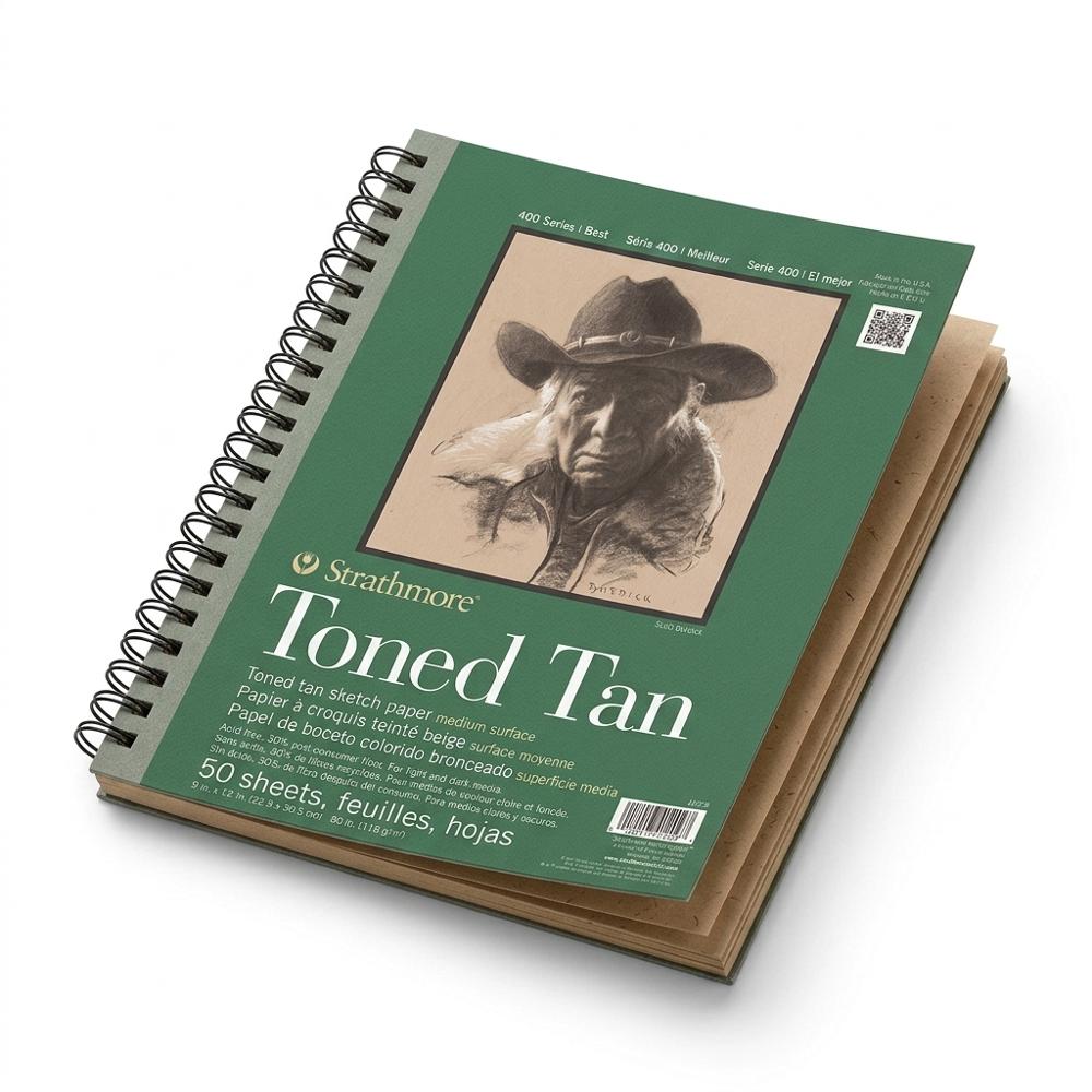 warm tan toned paper pad for three-value portrait drawing