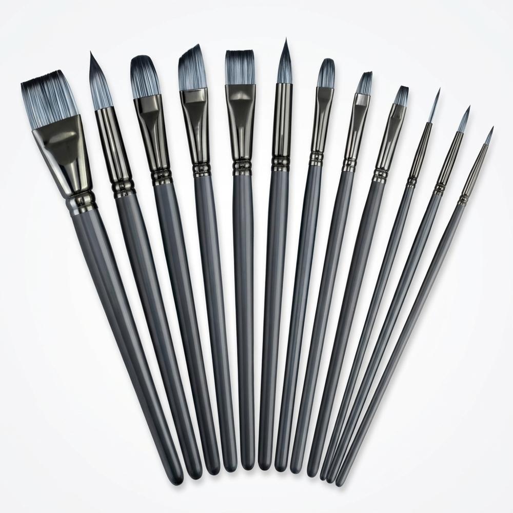 gouache and watercolor brush set with round and flat sizes