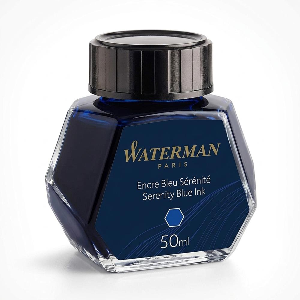 Bottled fountain-pen ink in a readable everyday blue