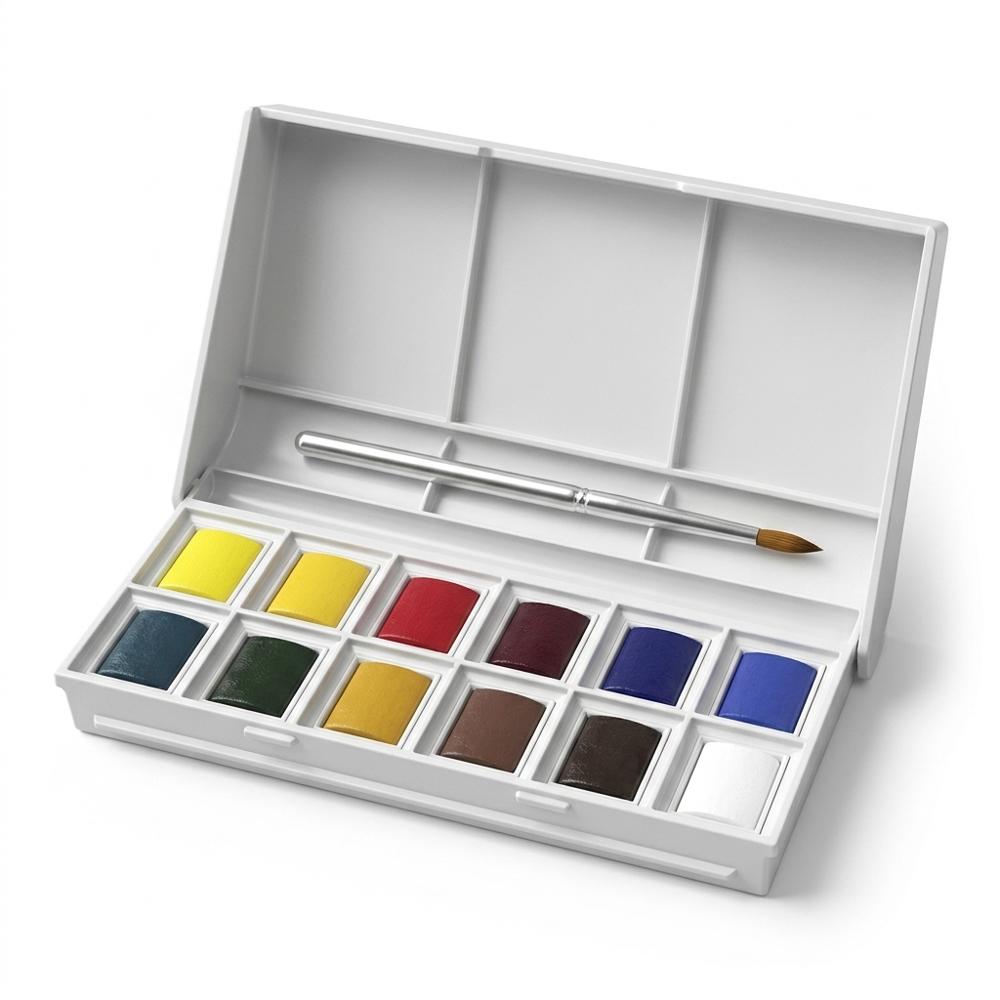 Compact watercolor pan set for on-the-go color