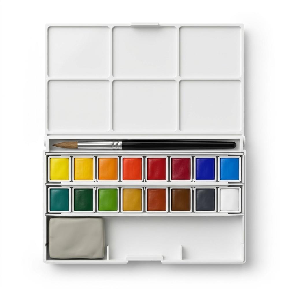 Compact student-grade watercolor pan set for journaling