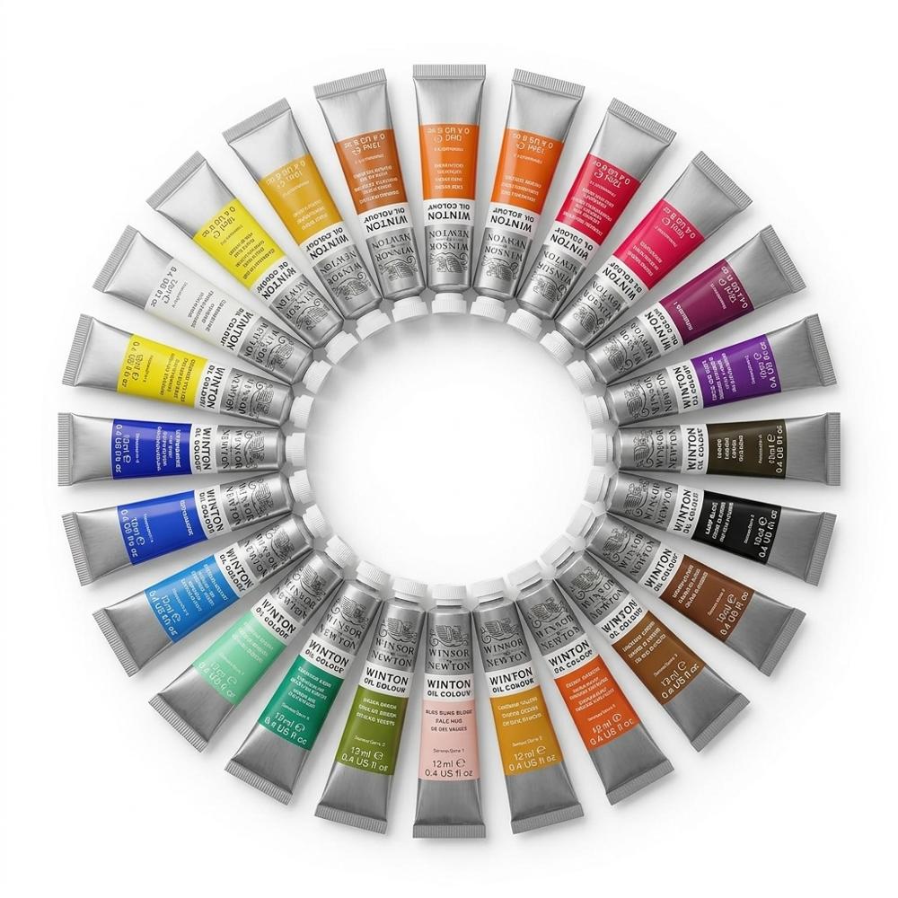 Student-grade oil paint set with warm and cool primaries plus white