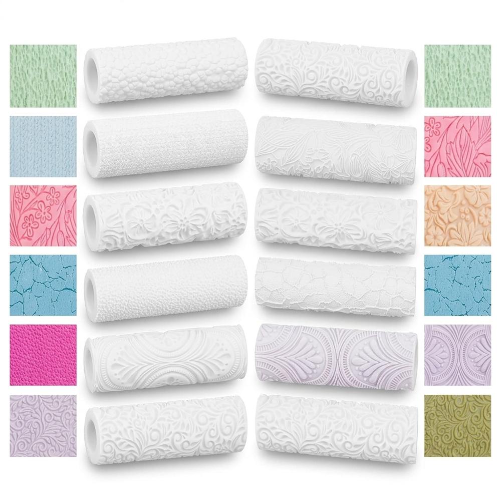 set of 8 embossing texture rollers for adding surface patterns to polymer clay