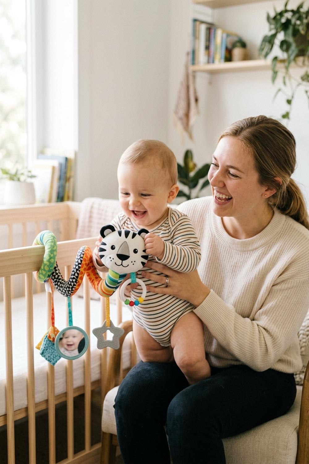 Manhattan Toy Wimmer Ferguson Tiger Spiral Crib and Travel Toy for Baby with Rattle, Discovery Mirror and Teethers