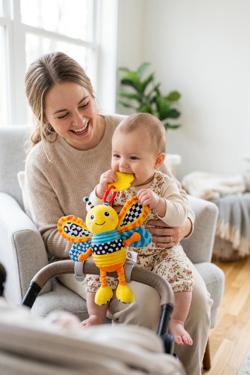 Lamaze Clip On Car Seat and Stroller Toy - Freddie the Firefly - High Contrast Sensory Crinkle Toy with Teether