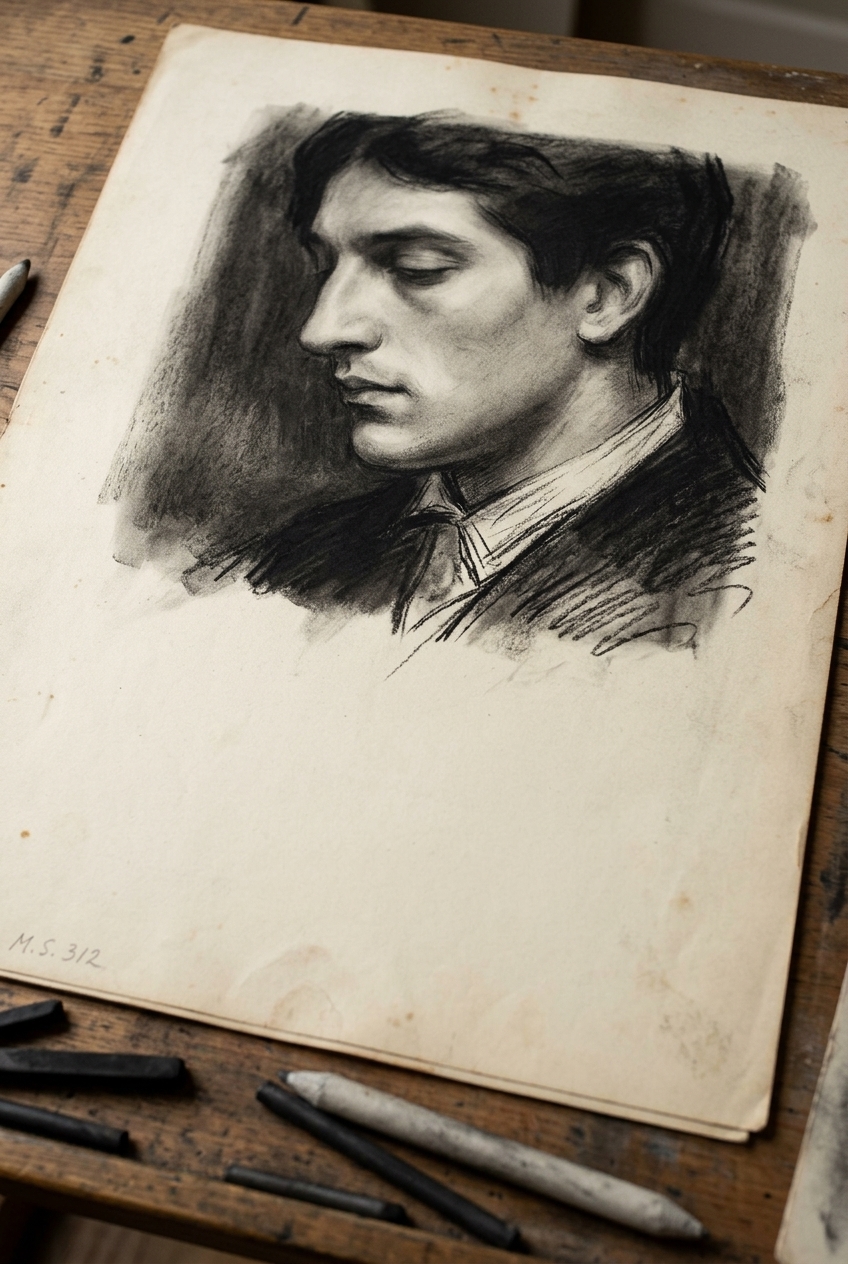 Charcoal head study, unfinished