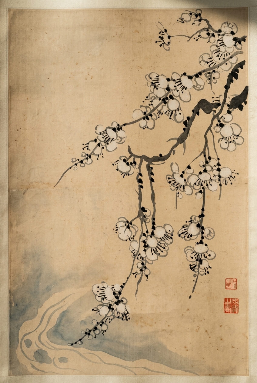 Plum branch in three tones