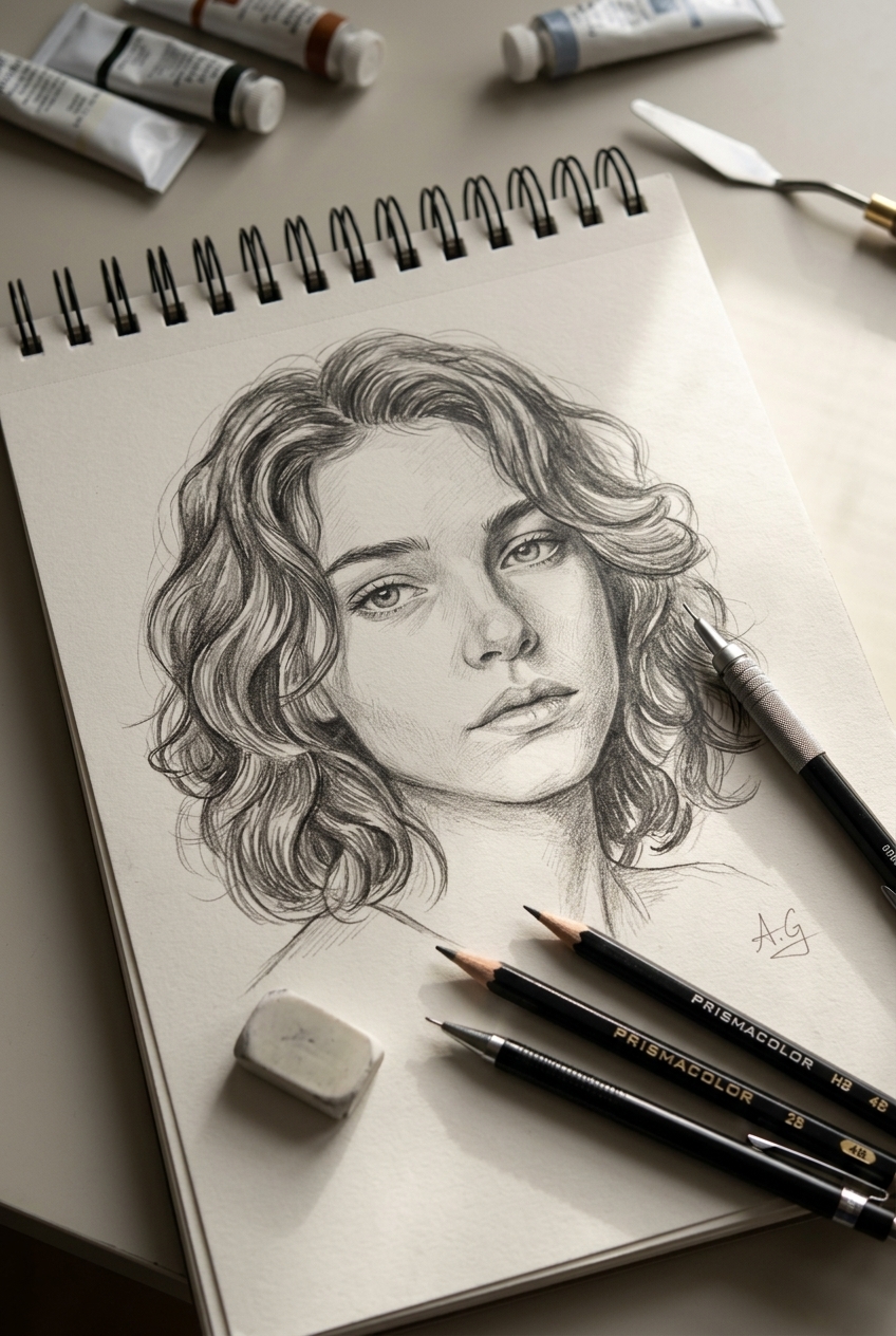 A likeness caught in a sketchbook