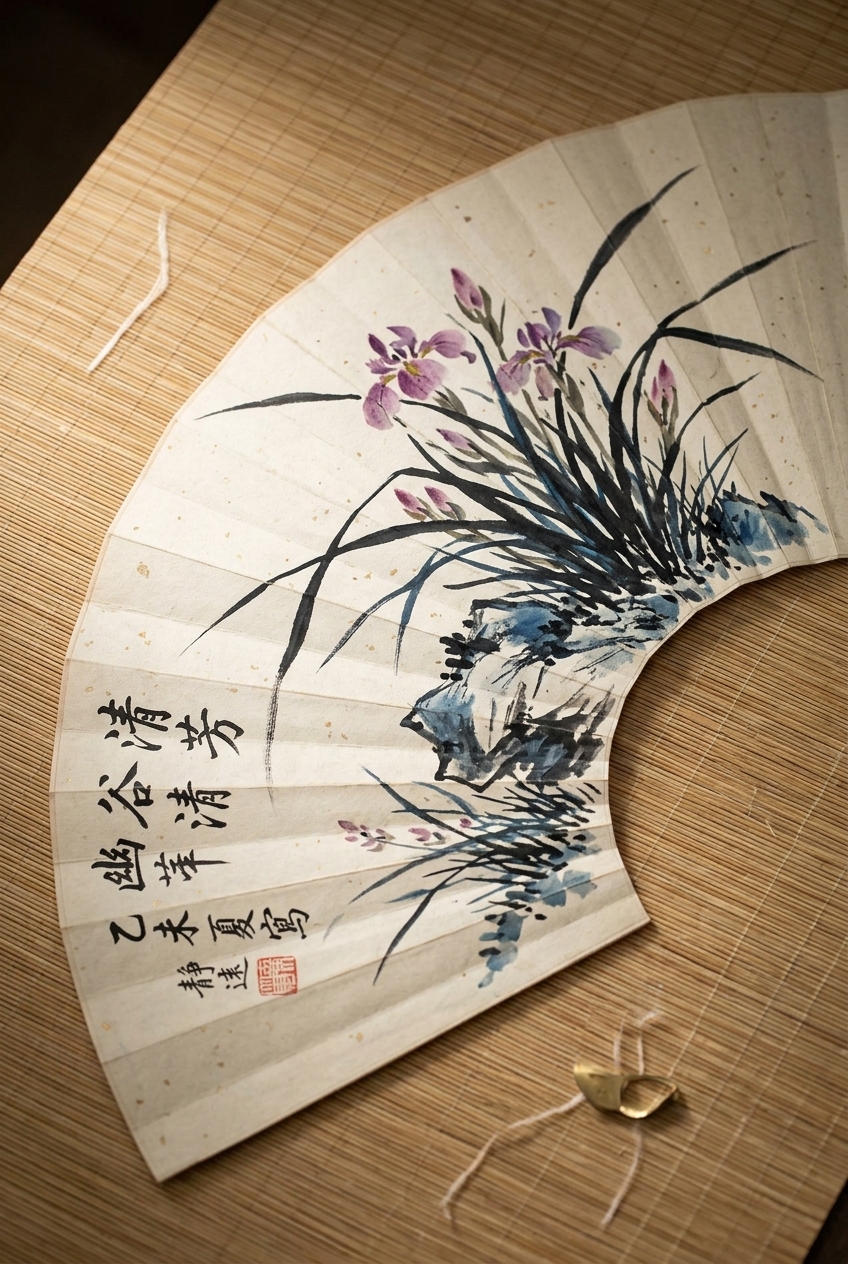 Orchid across a folding fan