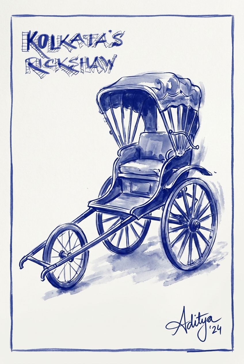 A rickshaw in one blue